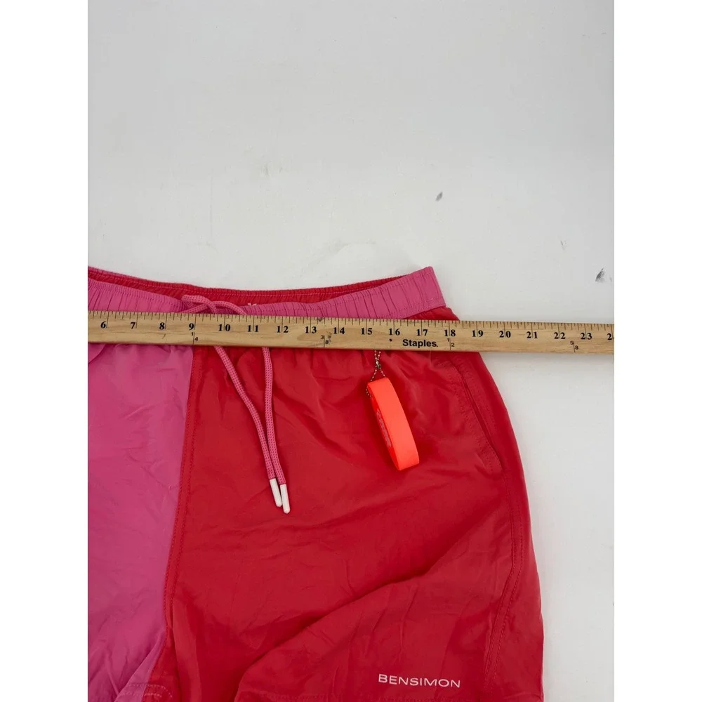 Bensimon Mens Colorblock Swim Trunks Pink Red Mesh Lined Size XL